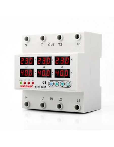 Releu TRIFAZIC, SINOTIMER, siguranta digitala de protectie tensiune afisata 220V, 1-63A, STVP-935-63A, recuperare automata