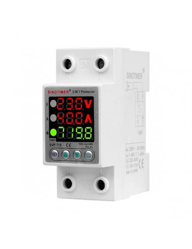 Releu digital monofazic de protectie tensiune, Sinotimer, si curent 1- 40A, consum KW, ecran digital LED, SVP-719-40A