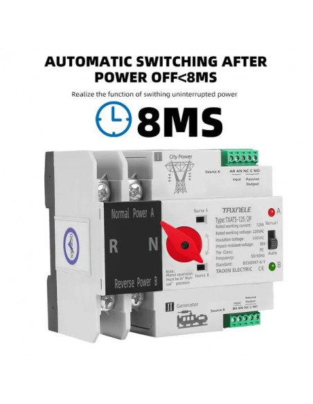Întrerupător automat de transfer (ATS) trifazat 125A | aparatajelectric.ro