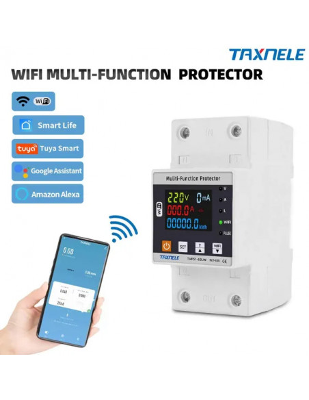 Releu WiFi de protecție monofazat pentru șină DIN - Sub/Supratensiune, Supracurent și protecție diferențială programabilă | apar