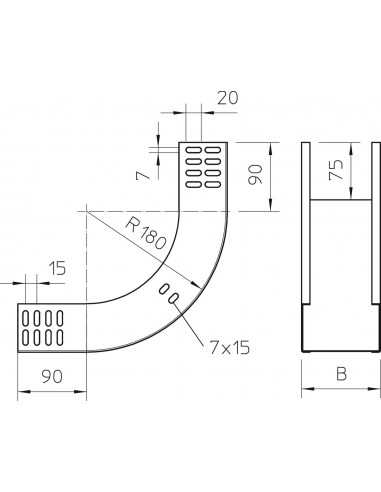 Cot vertical 90°, ascendent, 100x60mm