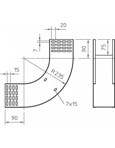 Cot vertical 90°, ascendent, 100x110mm