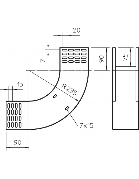 Cot vertical 90°, ascendent, 100x110mm