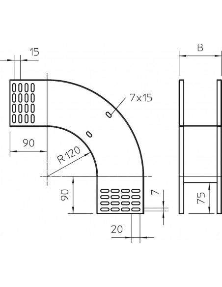 Cot vertical 90°, descendent, 100x110mm