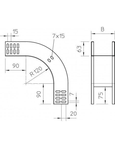 Cot vertical 90°, descendent, 100x60mm