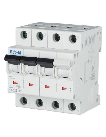 PL6-C20/3N Întrerupător automat 3P+N 20A curba C 6kA - Eaton